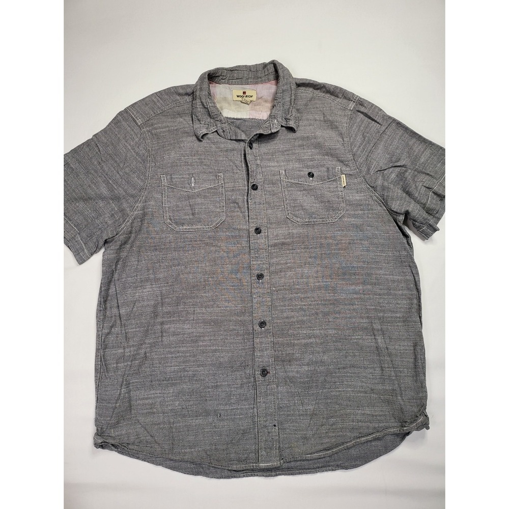 Woolrich Mens Grey Cotton Short Sleeve Button Down Shirt XL Dual Pocket Casual